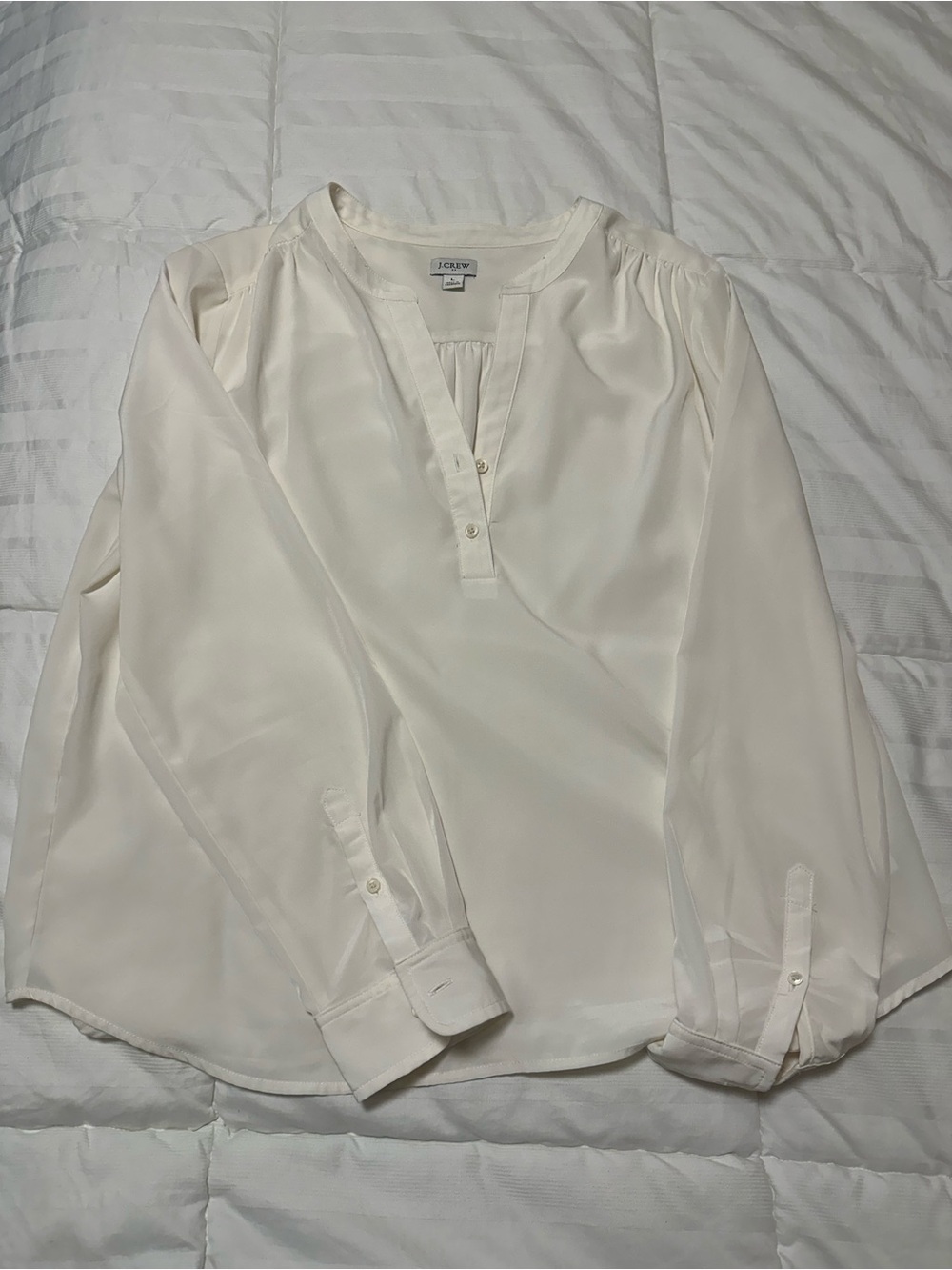 J. Crew Women's Cream Split V-Neck Long Sleeve Blouse